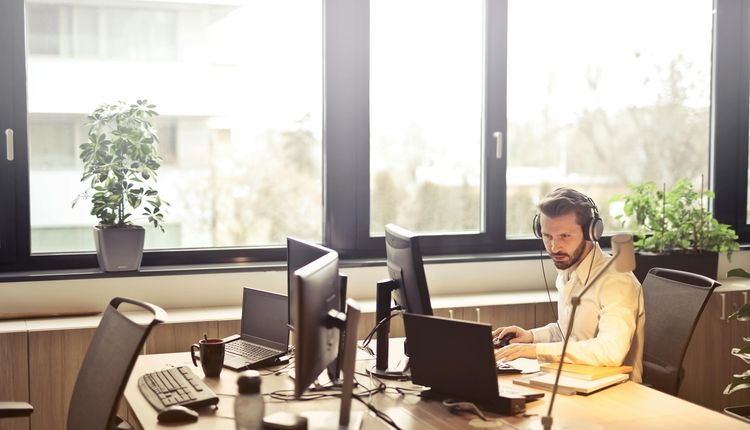 Businessman working at a computer